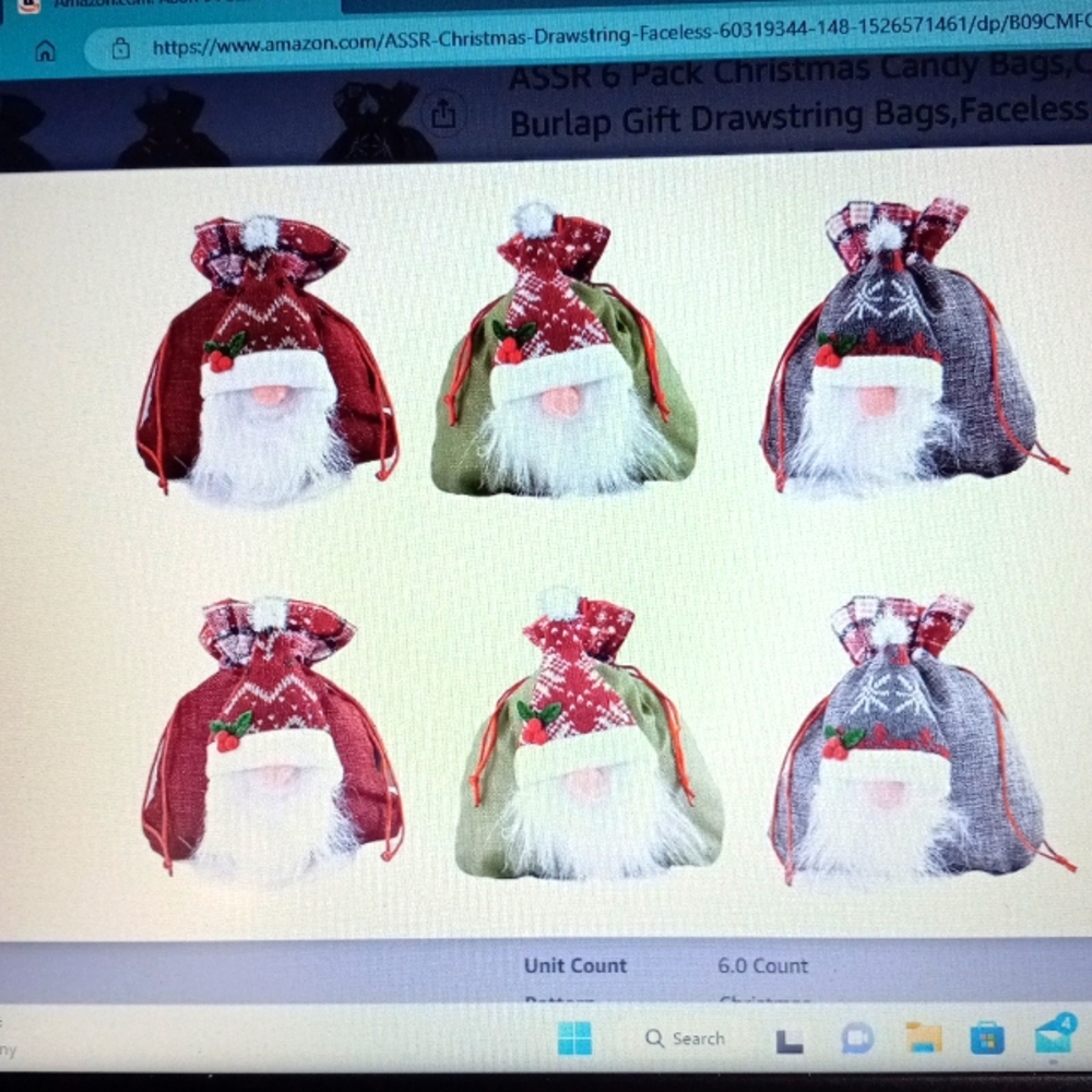 ASSR 6 pack gnome christmS burlap drawstring bags